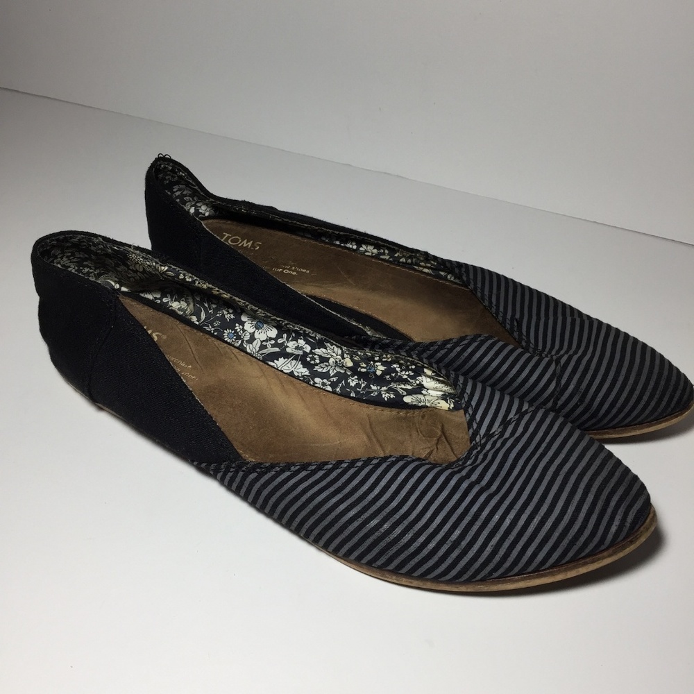 TOMS Jutti Flats Black Stripe Shoes Womens Size 12